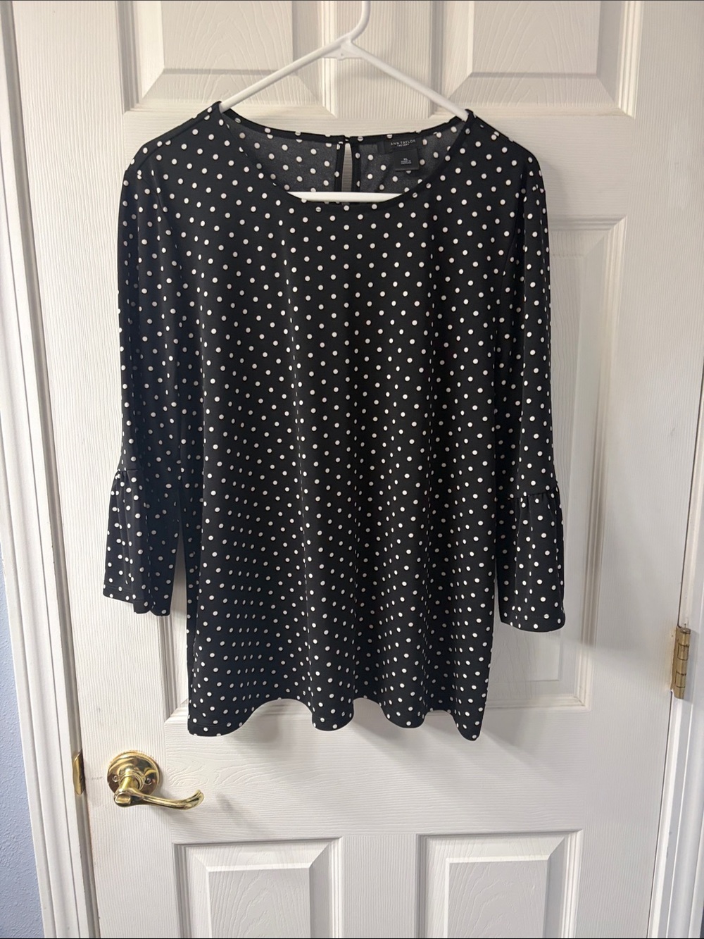 Ann Taylor Factory Black Blouse with White Polka Dots